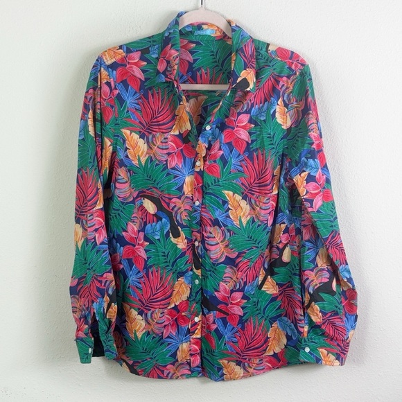 J.McLaughlin Tropical Toucan Palm Leaves Lois Button Down Cotton Shirt Large - Picture 7 of 8